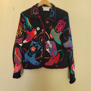 Michael Simon Cardigan Sweater Western Cowboy Boots Colorful Size M